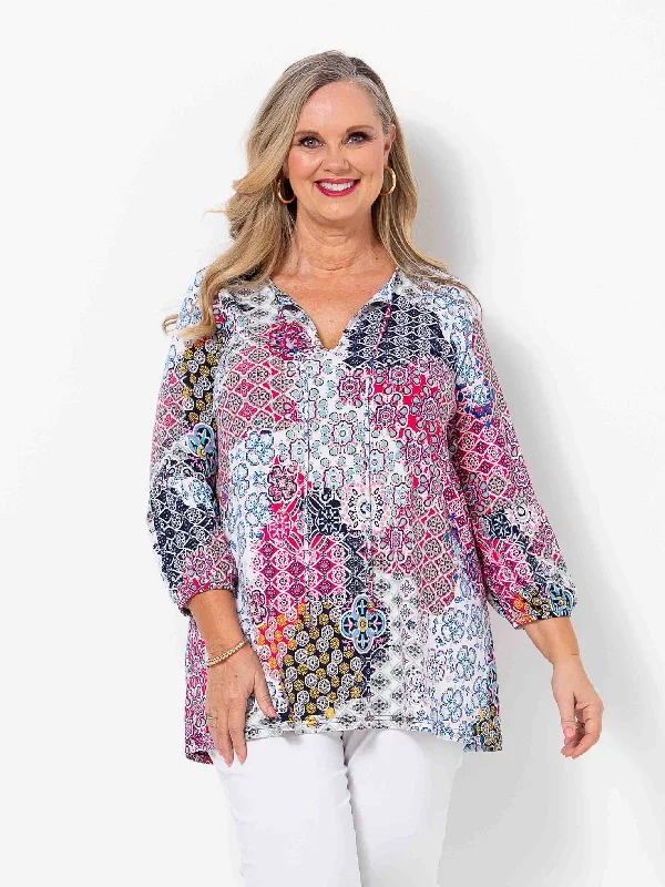 Sustainable women's topsBright Mosaic Detail Top