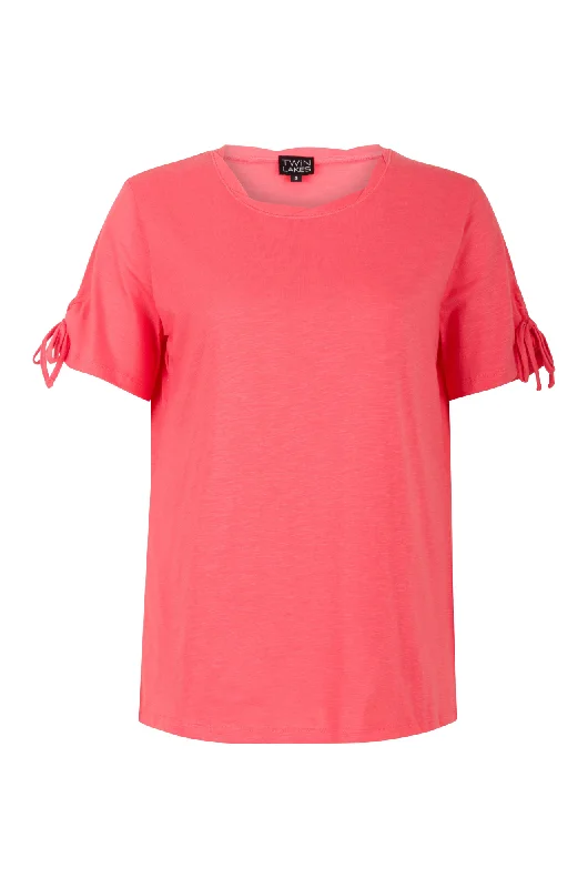 Luxury women's topsTwist neck Cotton Rich Slub Top | CORAL | 6961AR