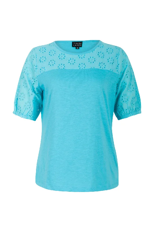 Petite women's topsEmbroidery detail Cotton Rich Top | AQUA | 6966AR