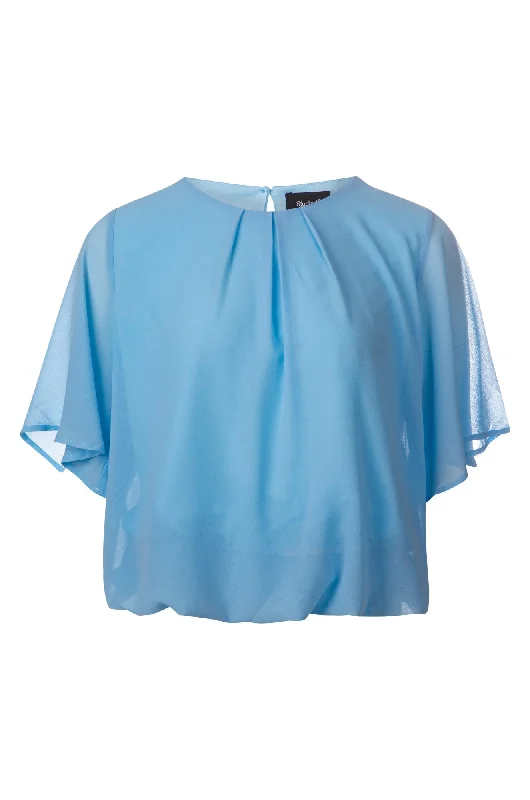 White women's topsFlutter sleeve Chiffon Top | SKY | 8541A1