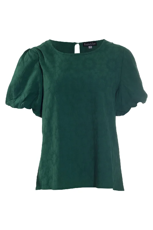 Ruffled women's topsEmbossed Floral Cotton Blend | GREEN | 6130AR