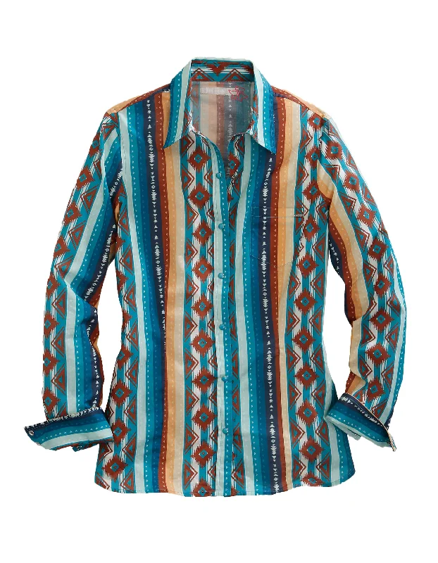 Halter neck women's topsWOMENS LONG SLEEVE SNAP AZTEC STERAPE PRINT  WESTERN SHIRT