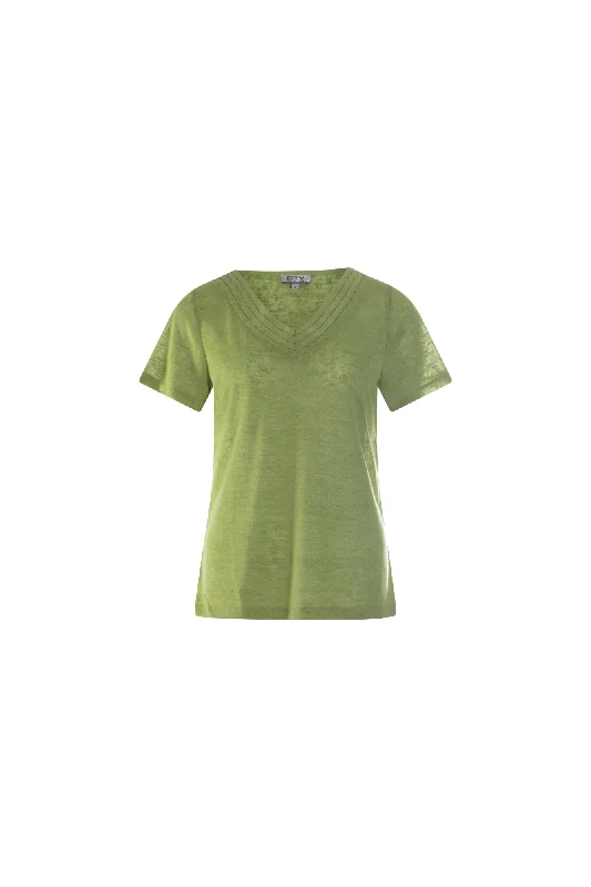 Elegant women's topsSlub fabric V neck Top | APPLE | 7093AR