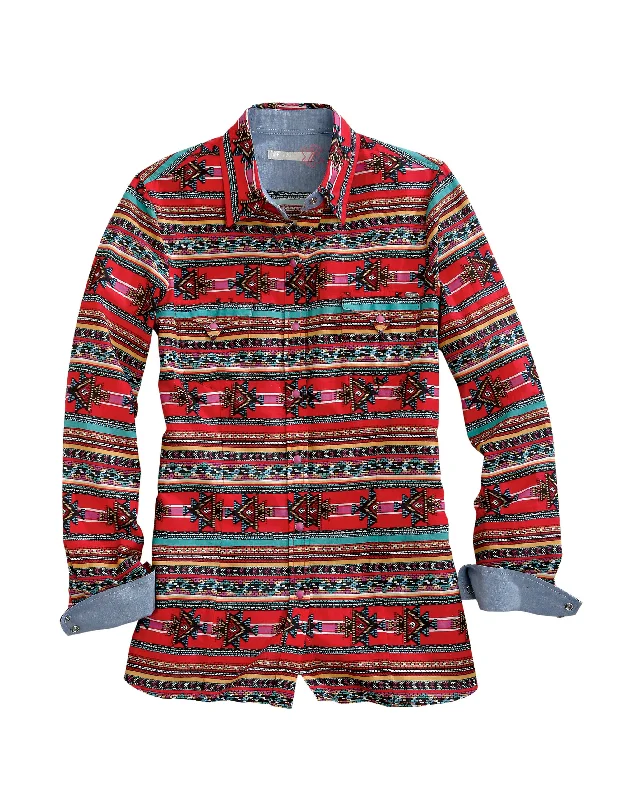 Workwear women's topsWOMENS DASH AZTEC PRINT LONG SLEEVE SNAP SHIRT