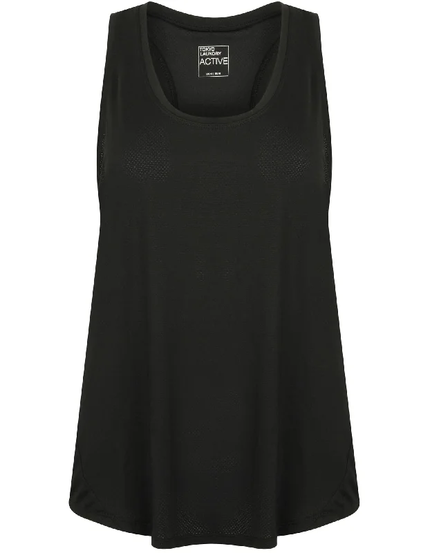 Maxi dresses for womenMancuso 2 Perforated Racer Back Vest Top in Black - Tokyo Laundry Active