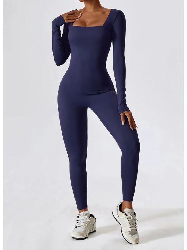 Maxi dresses for womenSquare Neck Long Sleeve Sports Jumpsuit