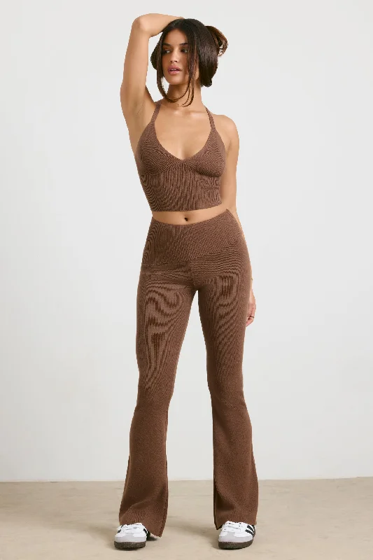 women's suit sets with skirtsChunky Knit Kick Flare Trousers in Espresso