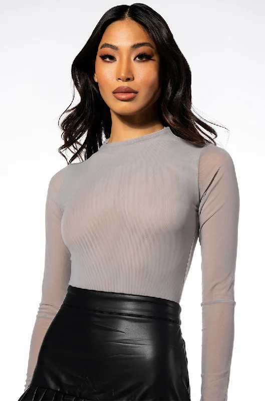 Leather-look women's topsPAXTON SEXY MESH LONG SLEEVE FUNNEL NECK BODYSUIT