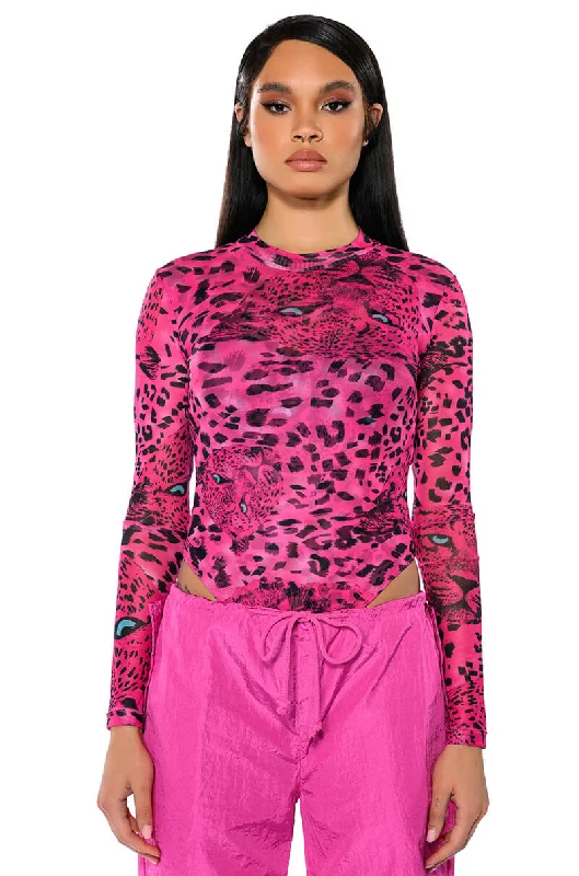 Pastel women's topsNATURE CALLING CHEETAH PRINT LONG SLEEVE BODYSUIT