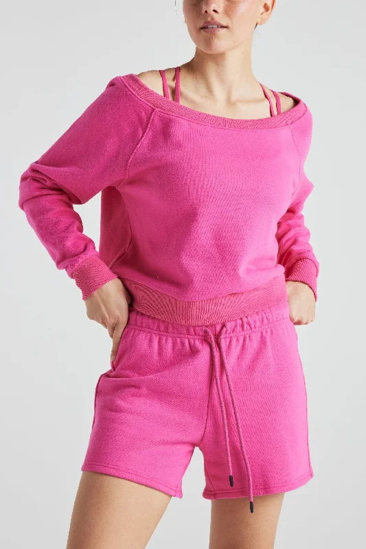 Cotton women's leggingsElectric Fleece Off Shoulder Sweatshirt - Pink Yarrow