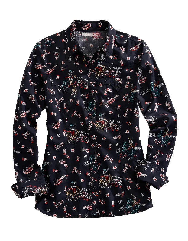 Tunic-style women's topsWOMENS LONG SLEEVE SNAP ABOUT THE WEST PRINT WESTERN SHIRT