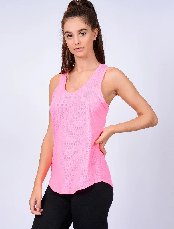 Solid color women's trousersMancuso 2 Perforated Racer Back Vest Top in Neon Pink - Tokyo Laundry Active