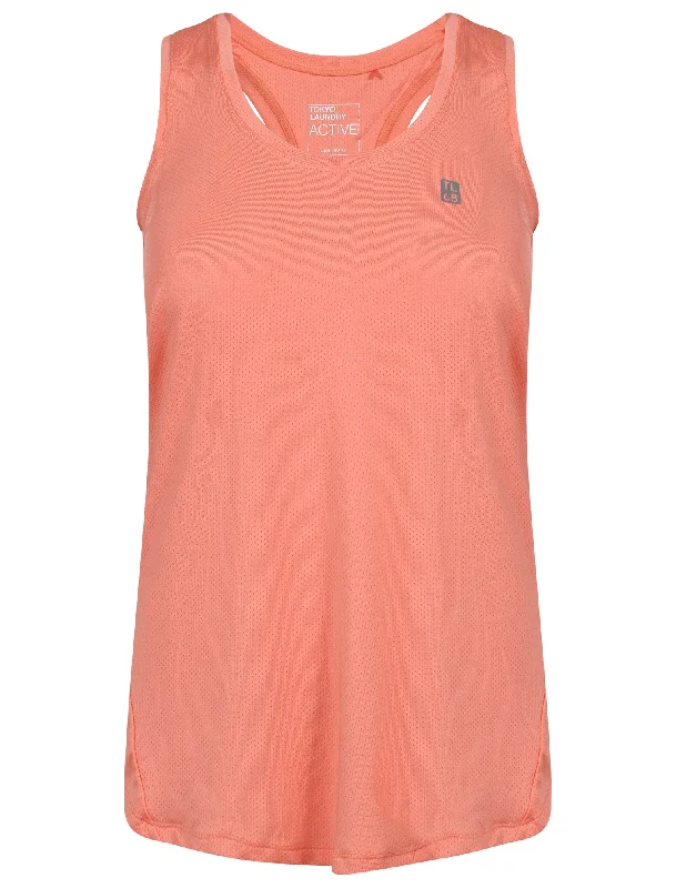 Embellished women's shortsMancuso Perforated Racer Back Vest Top in Fusion Coral - Tokyo Laundry Active