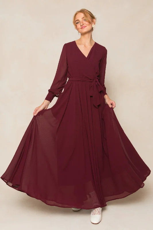 Satin dresses for womenAndie Dress in Wine Chiffon