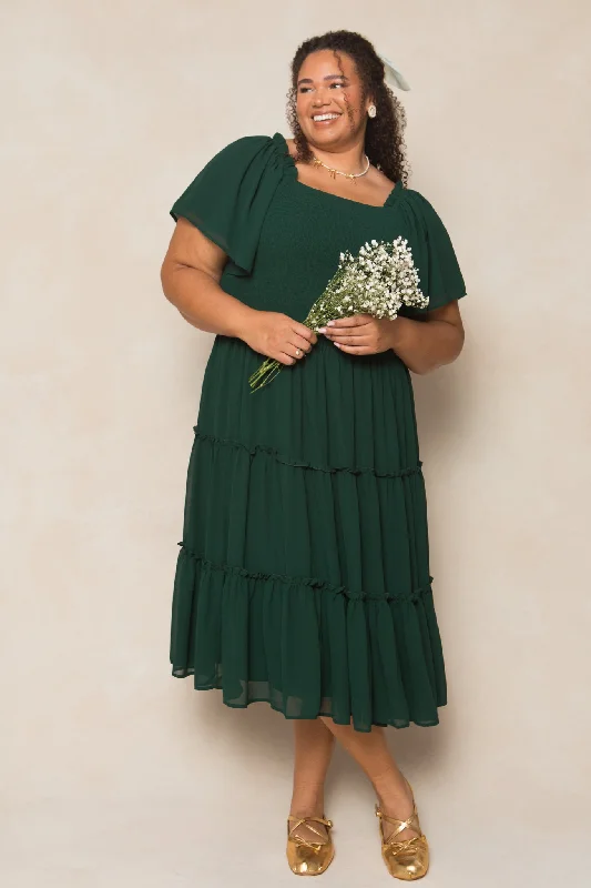 Satin dresses for womenEllie Dress in Emerald Chiffon