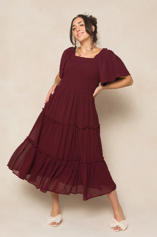 Striped dresses for womenEllie Dress in Wine Chiffon