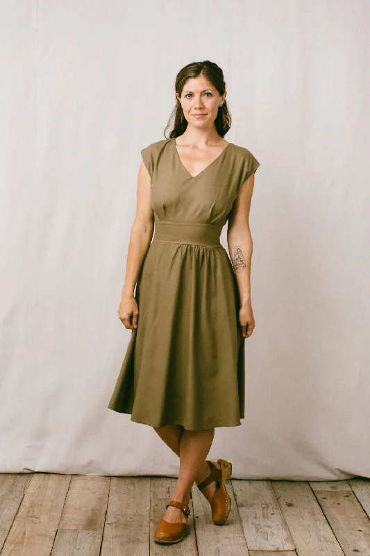 High-neck dresses for womenJoy dress in Olive Raw Silk