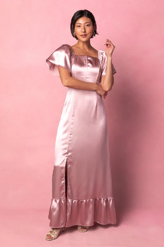 A-line dresses for womenMaddie Dress in Blush Satin