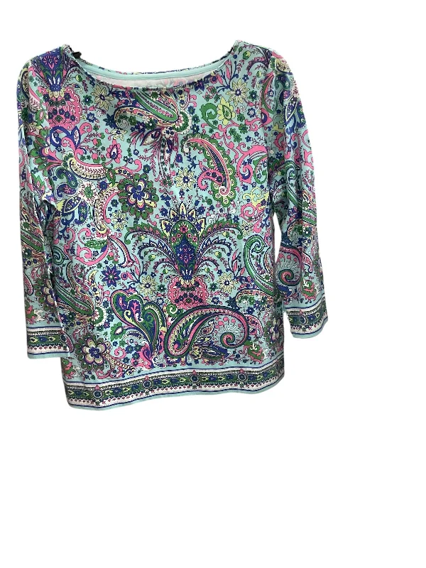 Ruffled women's topsTop Long Sleeve Basic By Talbots In Paisley Print, Size: M