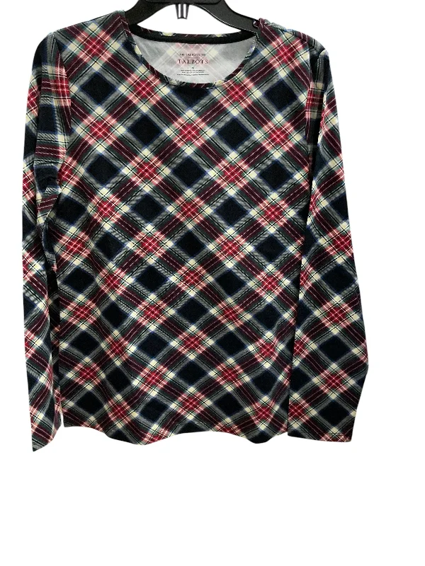 Sequined women's topsTop Long Sleeve Basic By Talbots In Plaid Pattern, Size: M