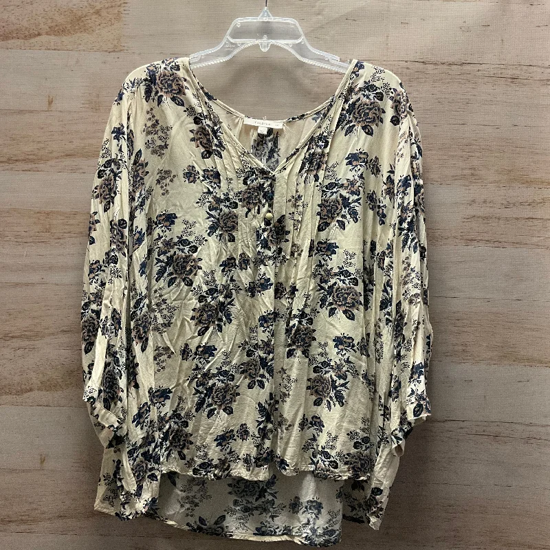 Scoop neck women's topsTop Long Sleeve By Fun 2 Fun In Floral Print, Size: 3X