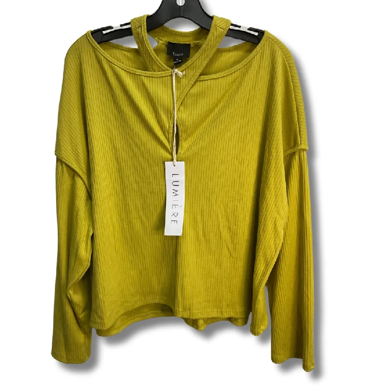 High-low hem women's topsTop Long Sleeve By Lumiere In Yellow, Size: M