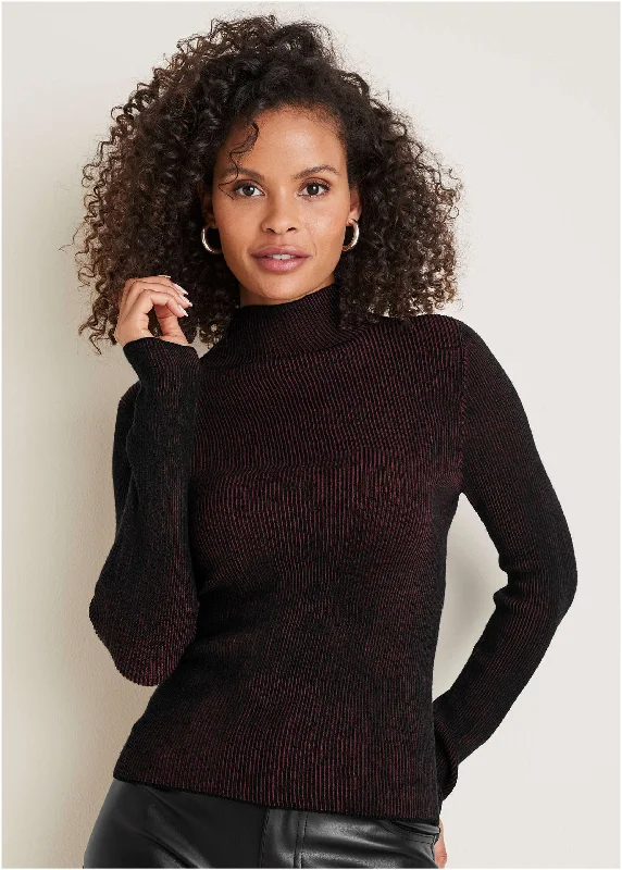 Vintage women's topsPlaited Long Sleeve Sweater - Wine