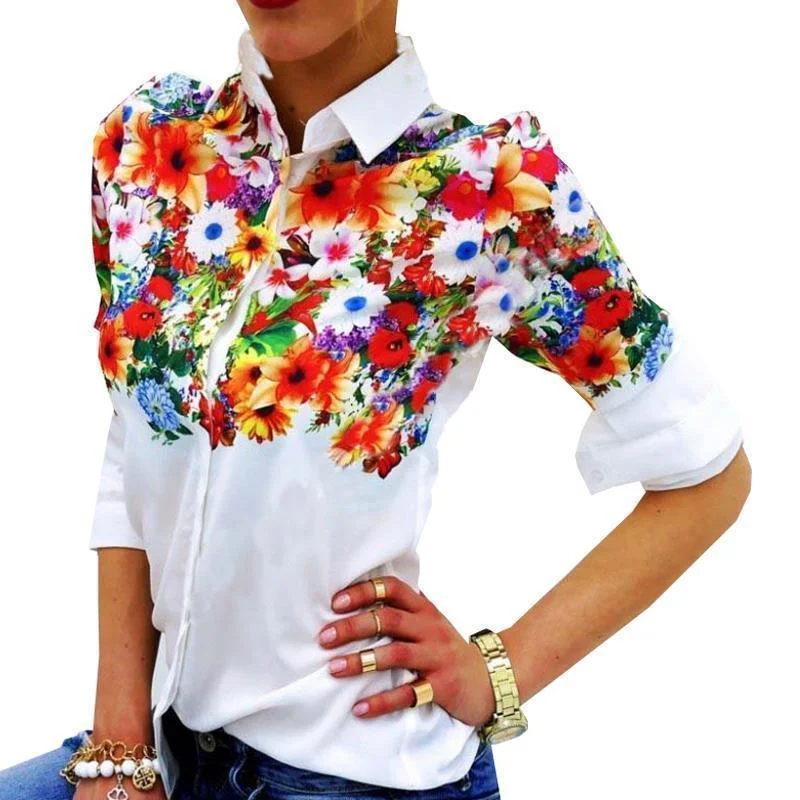 Limited edition women's topsWomen Shirts, White Floral Shirt