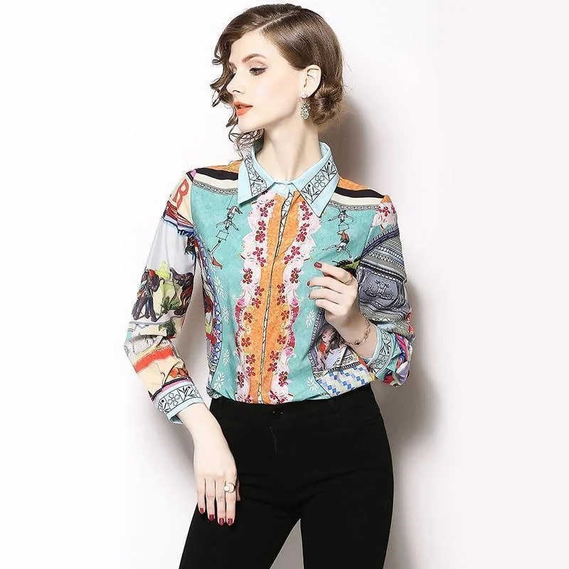 Summer women's topsElegant Runway Fashion Women Shirt Vintage Blouse