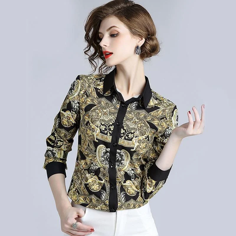 Water-resistant women's topsFashion Women Blouse Long Sleeve Shirt Vintage