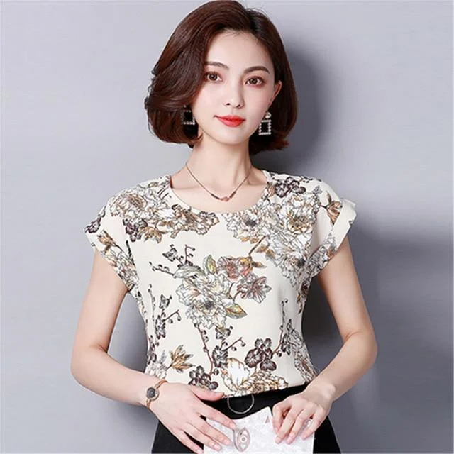 Solid color women's topsFloral Chiffon Blouses Women Tops