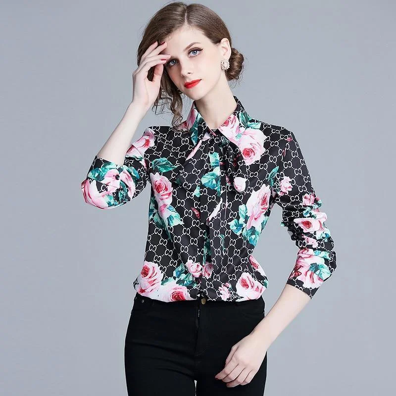 Statement women's topsFloral Women Shirt Chain Print Women Blouse