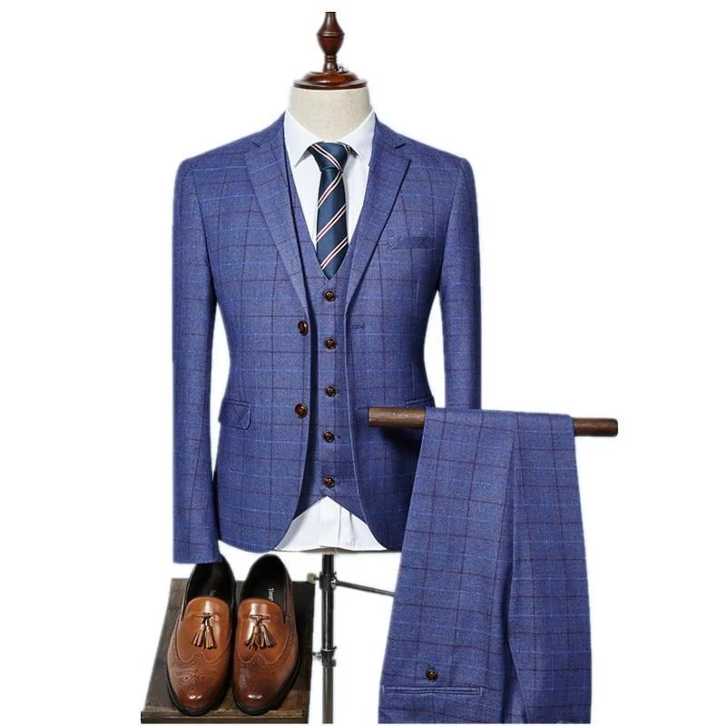 Lace-up women's topsSuit Men's High quality Mens Suits Grid Stripe Suit Slim Fit Suit