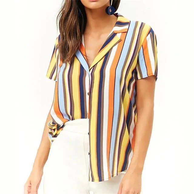 Pullover women's topsWomen Blouse Short Sleeves Summer Blouse Striped