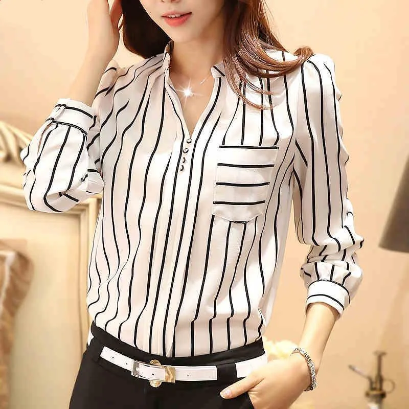 Sustainable women's topsWomen Blouses Plus Size Striped Blouses Chiffon Casual Shirt